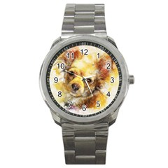 Dog Animal Art Abstract Watercolor Sport Metal Watch by Celenk