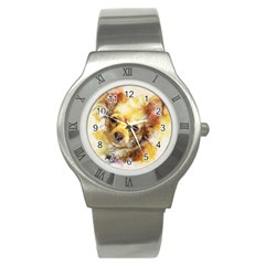 Dog Animal Art Abstract Watercolor Stainless Steel Watch by Celenk