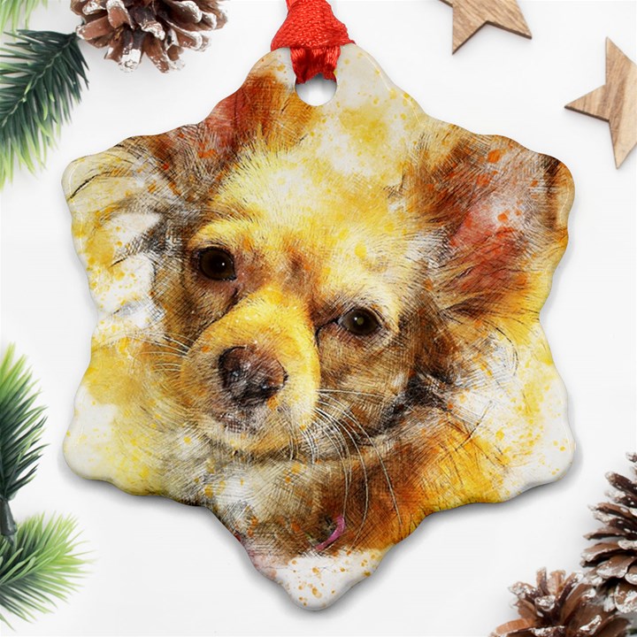 Dog Animal Art Abstract Watercolor Snowflake Ornament (Two Sides)