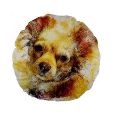 Dog Animal Art Abstract Watercolor Standard 15  Premium Round Cushions by Celenk