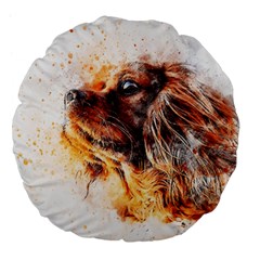 Dog Animal Pet Art Abstract Large 18  Premium Flano Round Cushions by Celenk