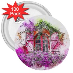 Window Flowers Nature Art Abstract 3  Buttons (100 Pack)  by Celenk