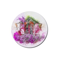 Window Flowers Nature Art Abstract Rubber Coaster (round)  by Celenk