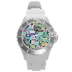 Background Painted Squares Art Round Plastic Sport Watch (l) by Celenk