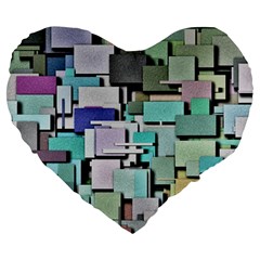 Background Painted Squares Art Large 19  Premium Heart Shape Cushions by Celenk