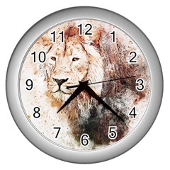 Lion Animal Art Abstract Wall Clocks (silver)  by Celenk