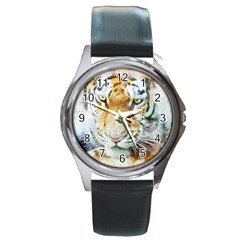 Tiger Animal Art Abstract Round Metal Watch by Celenk