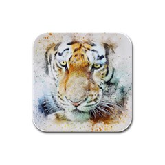 Tiger Animal Art Abstract Rubber Square Coaster (4 Pack)  by Celenk