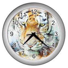 Tiger Animal Art Abstract Wall Clocks (silver)  by Celenk