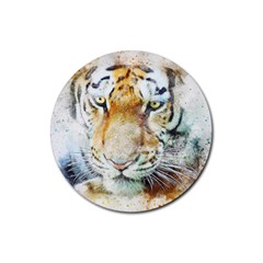 Tiger Animal Art Abstract Rubber Coaster (round)  by Celenk