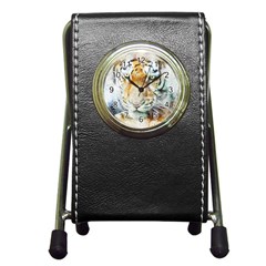 Tiger Animal Art Abstract Pen Holder Desk Clocks by Celenk