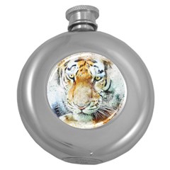 Tiger Animal Art Abstract Round Hip Flask (5 Oz) by Celenk