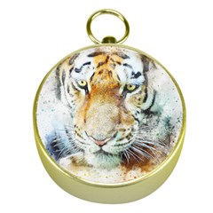 Tiger Animal Art Abstract Gold Compasses by Celenk