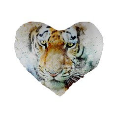 Tiger Animal Art Abstract Standard 16  Premium Flano Heart Shape Cushions by Celenk