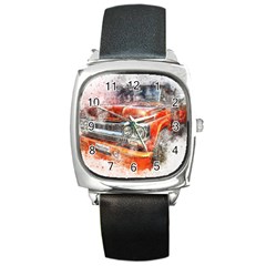 Car Old Car Art Abstract Square Metal Watch by Celenk