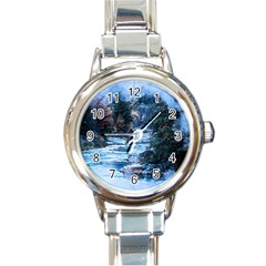 River Water Art Abstract Stones Round Italian Charm Watch by Celenk