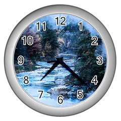 River Water Art Abstract Stones Wall Clocks (silver)  by Celenk