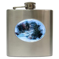 River Water Art Abstract Stones Hip Flask (6 Oz) by Celenk