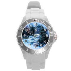 River Water Art Abstract Stones Round Plastic Sport Watch (l) by Celenk