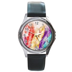 Feathers Bird Animal Art Abstract Round Metal Watch by Celenk