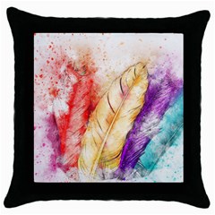 Feathers Bird Animal Art Abstract Throw Pillow Case (black) by Celenk