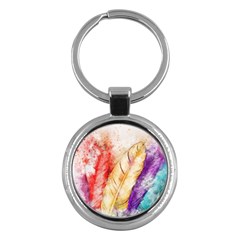 Feathers Bird Animal Art Abstract Key Chains (round)  by Celenk