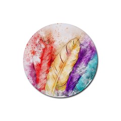 Feathers Bird Animal Art Abstract Rubber Coaster (round)  by Celenk