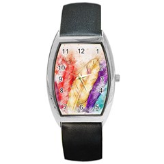 Feathers Bird Animal Art Abstract Barrel Style Metal Watch by Celenk