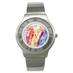 Feathers Bird Animal Art Abstract Stainless Steel Watch by Celenk