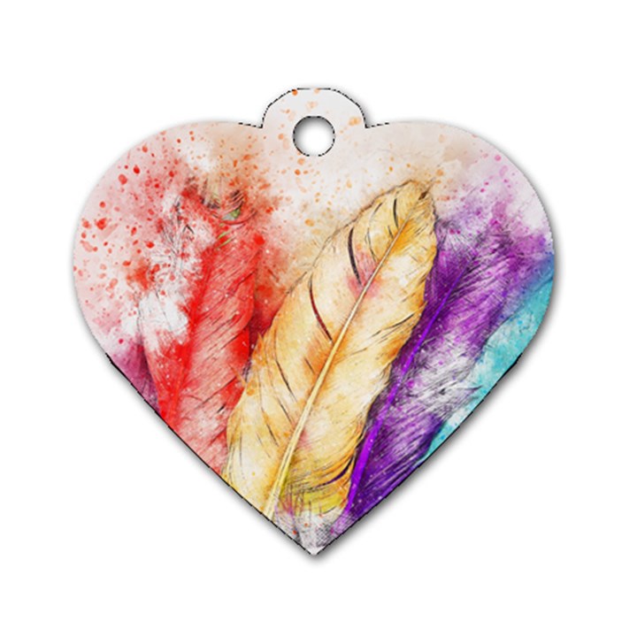 Feathers Bird Animal Art Abstract Dog Tag Heart (One Side)