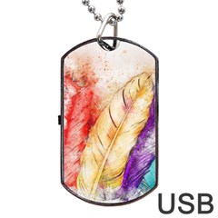 Feathers Bird Animal Art Abstract Dog Tag Usb Flash (one Side) by Celenk