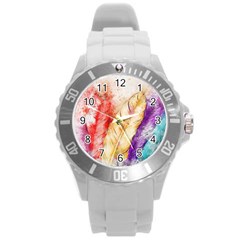 Feathers Bird Animal Art Abstract Round Plastic Sport Watch (l) by Celenk