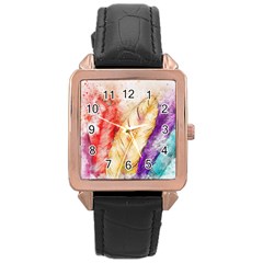 Feathers Bird Animal Art Abstract Rose Gold Leather Watch  by Celenk