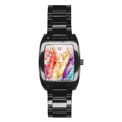 Feathers Bird Animal Art Abstract Stainless Steel Barrel Watch by Celenk