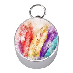 Feathers Bird Animal Art Abstract Mini Silver Compasses by Celenk