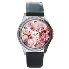 Flowers Bouquet Art Abstract Round Metal Watch by Celenk