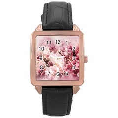 Flowers Bouquet Art Abstract Rose Gold Leather Watch  by Celenk