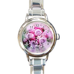 Flowers Roses Bouquet Art Abstract Round Italian Charm Watch by Celenk