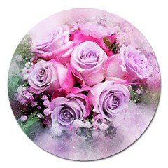 Flowers Roses Bouquet Art Abstract Magnet 5  (round) by Celenk