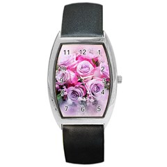 Flowers Roses Bouquet Art Abstract Barrel Style Metal Watch by Celenk