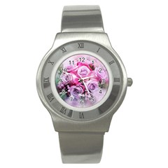 Flowers Roses Bouquet Art Abstract Stainless Steel Watch by Celenk