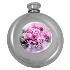 Flowers Roses Bouquet Art Abstract Round Hip Flask (5 Oz) by Celenk