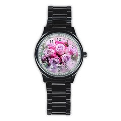 Flowers Roses Bouquet Art Abstract Stainless Steel Round Watch by Celenk