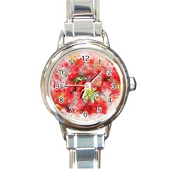 Strawberries Fruit Food Art Round Italian Charm Watch by Celenk