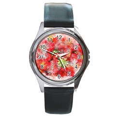 Strawberries Fruit Food Art Round Metal Watch by Celenk