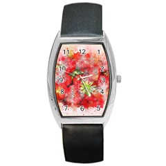 Strawberries Fruit Food Art Barrel Style Metal Watch by Celenk