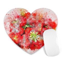 Strawberries Fruit Food Art Heart Mousepads by Celenk