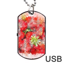 Strawberries Fruit Food Art Dog Tag Usb Flash (one Side) by Celenk