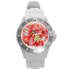 Strawberries Fruit Food Art Round Plastic Sport Watch (l) by Celenk