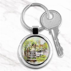 River Bridge Art Abstract Nature Key Chains (round)  by Celenk